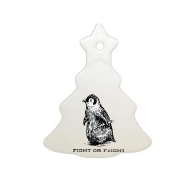 Fight or Flight Funny Penguin Pun Fight Ceramic Tree Ornament