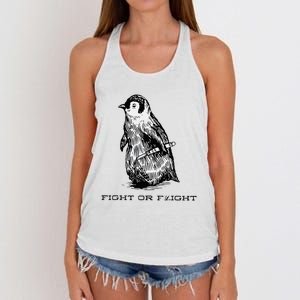 Fight or Flight Funny Penguin Pun Fight Women's Knotted Racerback Tank