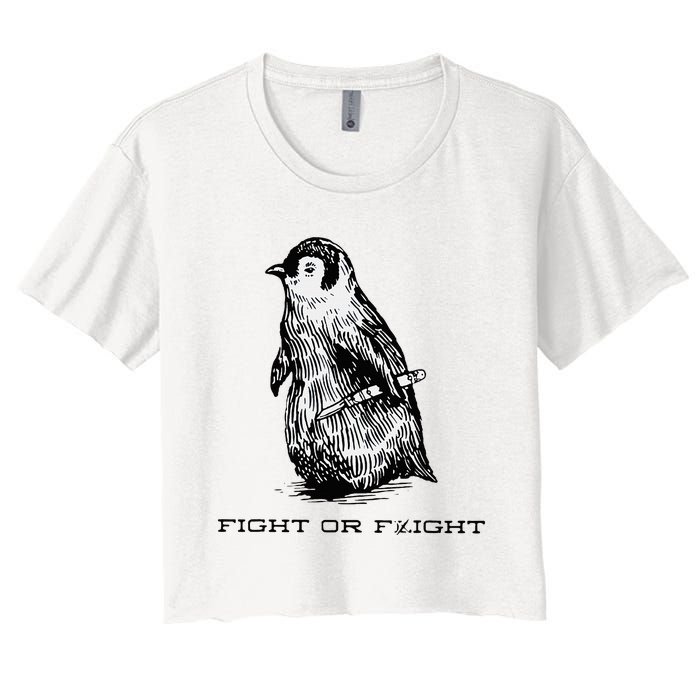 Fight or Flight Funny Penguin Pun Fight Women's Crop Top Tee