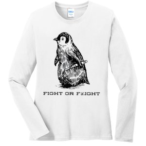 Fight or Flight Funny Penguin Pun Fight Ladies Long Sleeve Shirt