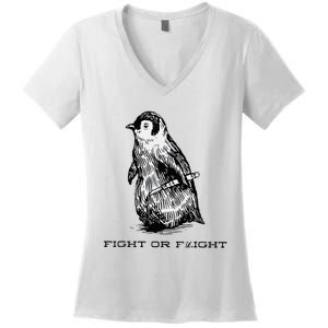 Fight or Flight Funny Penguin Pun Fight Women's V-Neck T-Shirt