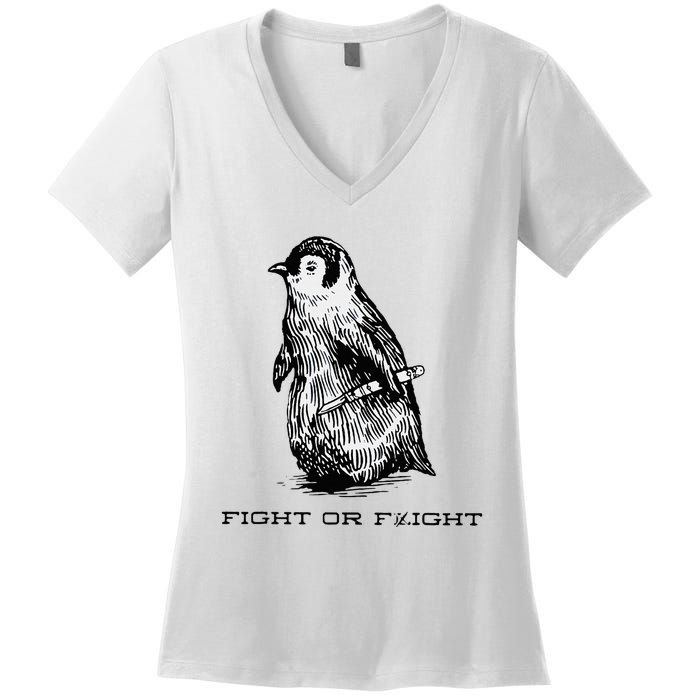 Fight or Flight Funny Penguin Pun Fight Women's V-Neck T-Shirt