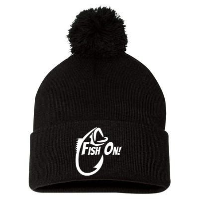 Fish On Fishing Gift For Bass Fisherman Fishing Gift Pom Pom 12in Knit Beanie