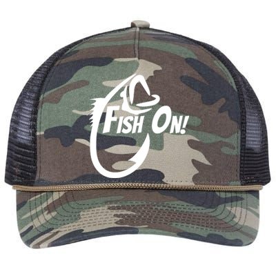 Fish On Fishing Gift For Bass Fisherman Fishing Gift Retro Rope Trucker Hat Cap