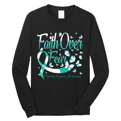 Faith Over Fear Ovarian Cancer Awareness Butterfly Long Sleeve Shirt