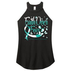 Faith Over Fear Ovarian Cancer Awareness Butterfly Women’s Perfect Tri Rocker Tank