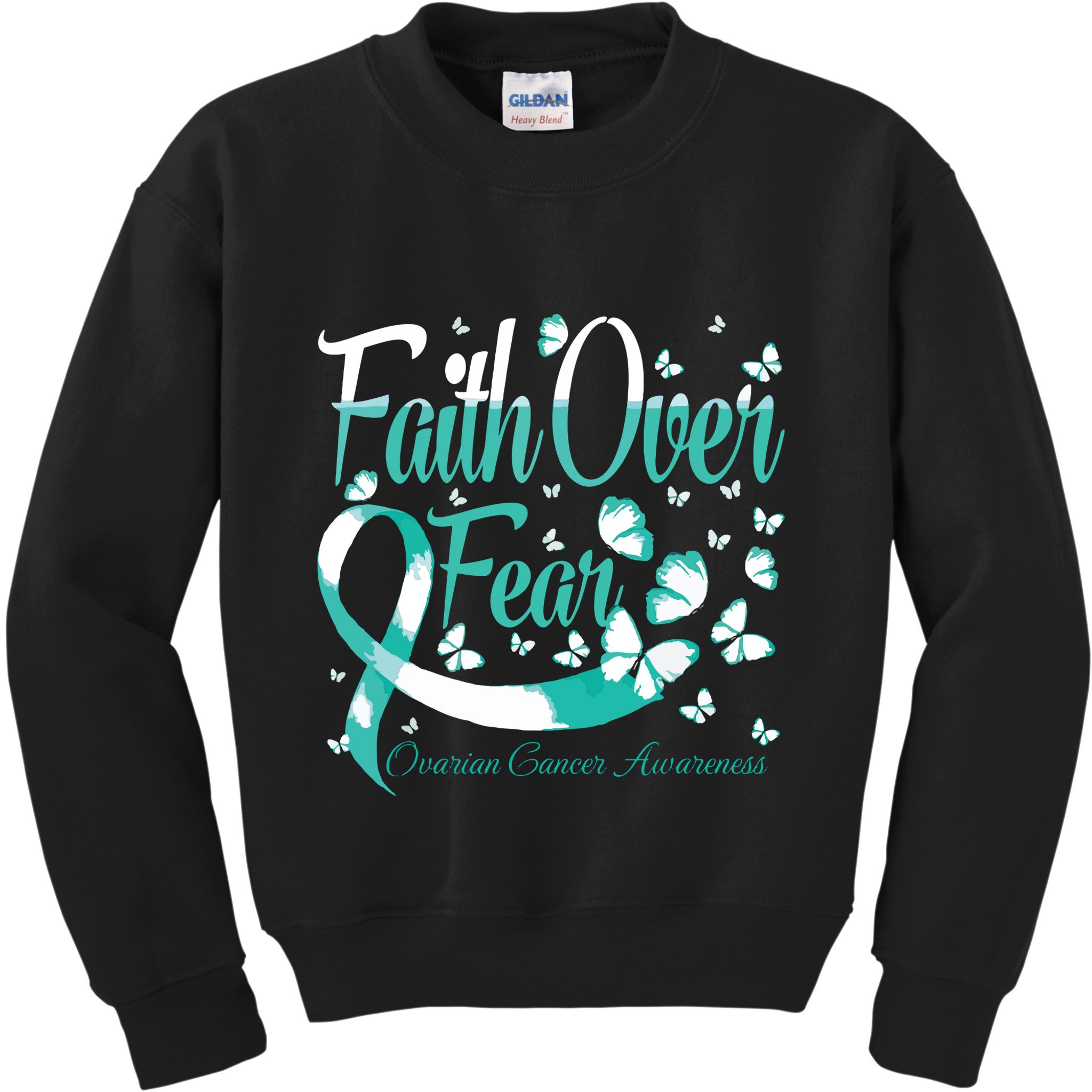 Faith Over Fear Ovarian Cancer Awareness Butterfly Kids Sweatshirt