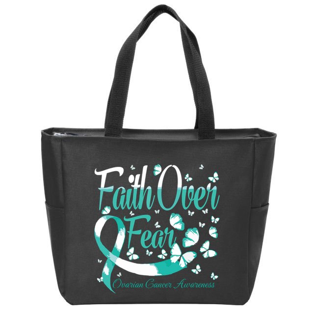 Faith Over Fear Ovarian Cancer Awareness Butterfly Zip Tote Bag