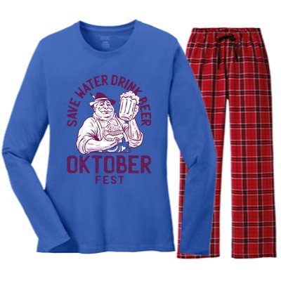 Funny Oktober Fest Save Water Beer Er October Gift Women's Long Sleeve Flannel Pajama Set 