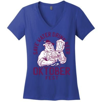 Funny Oktober Fest Save Water Beer Er October Gift Women's V-Neck T-Shirt