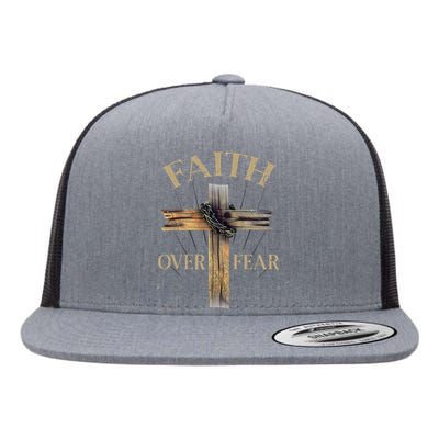 Faith Over Fear Christian Cross Religious For Flat Bill Trucker Hat