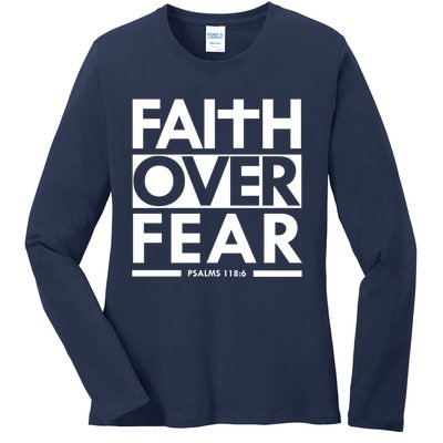 Faith Over Fear Bible Scripture Verse Christian Ladies Long Sleeve Shirt