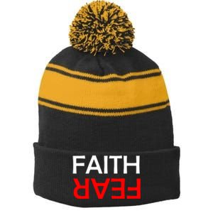 Faith Over Fear Stripe Pom Pom Beanie