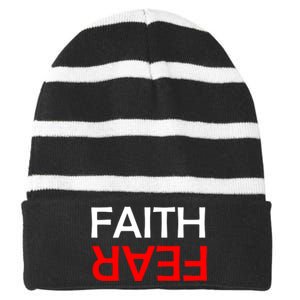 Faith Over Fear Striped Beanie with Solid Band