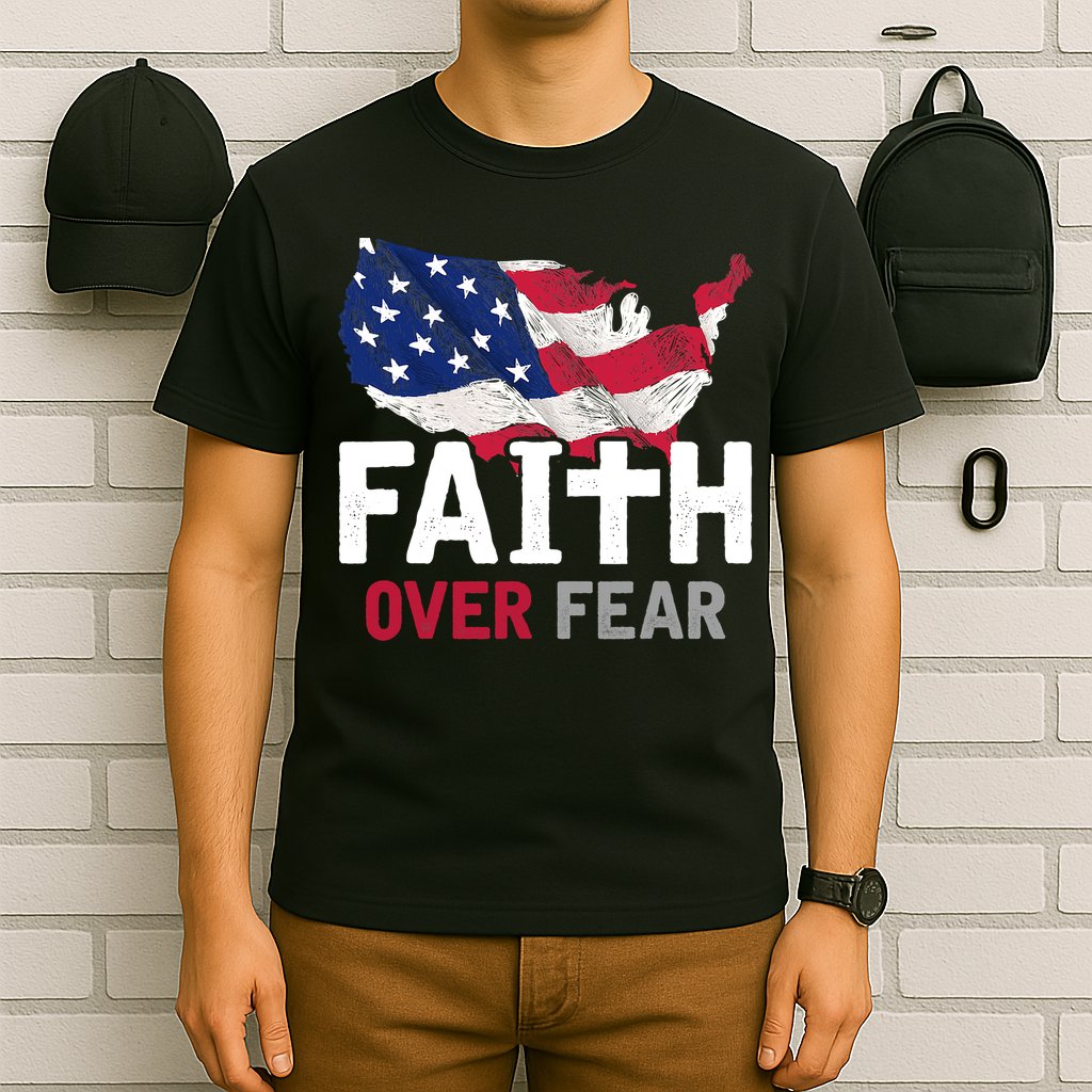 Faith Over Fear Patriotic Christian USA Flag Lord Jesus T-Shirt