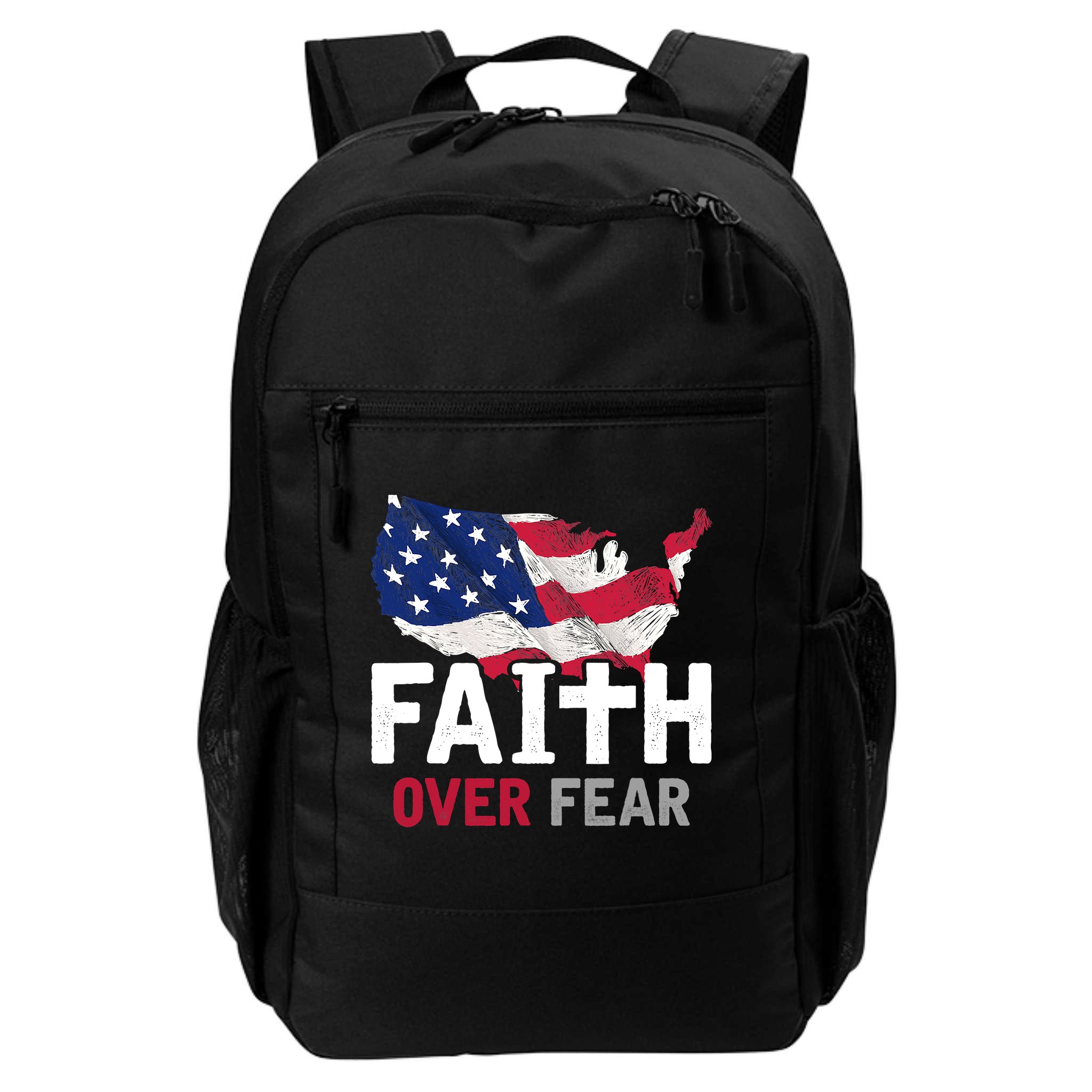 Faith Over Fear Patriotic Christian USA Flag Lord Jesus Backpack