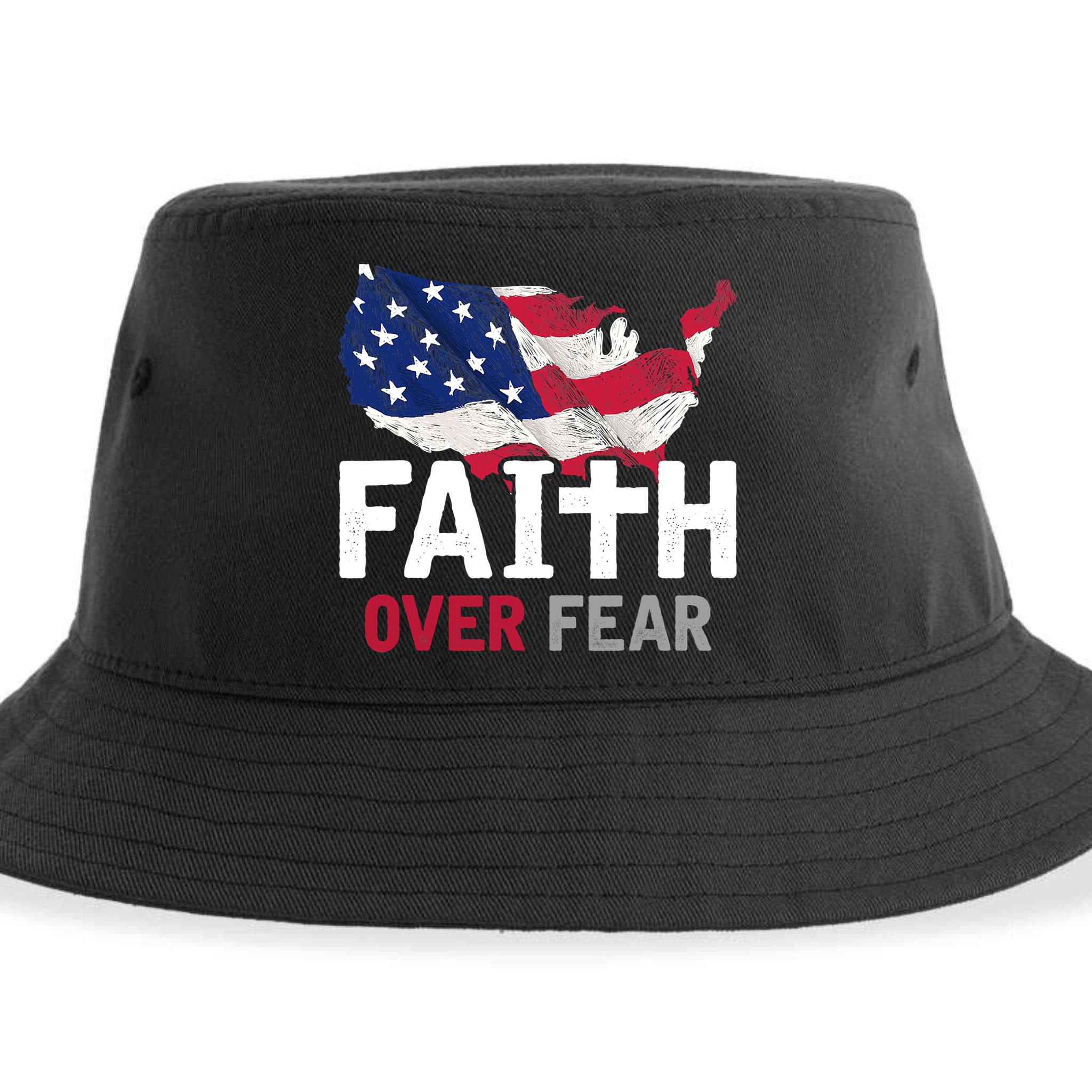 Faith Over Fear Patriotic Christian USA Flag Lord Jesus Sustainable Bucket Hat
