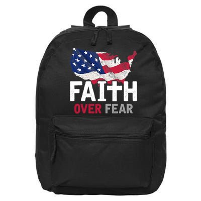 Faith Over Fear Patriotic Christian USA Flag Lord Jesus 16 in Basic Backpack