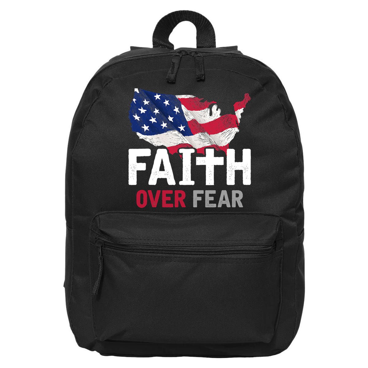 Faith Over Fear Patriotic Christian USA Flag Lord Jesus 16 in Basic Backpack