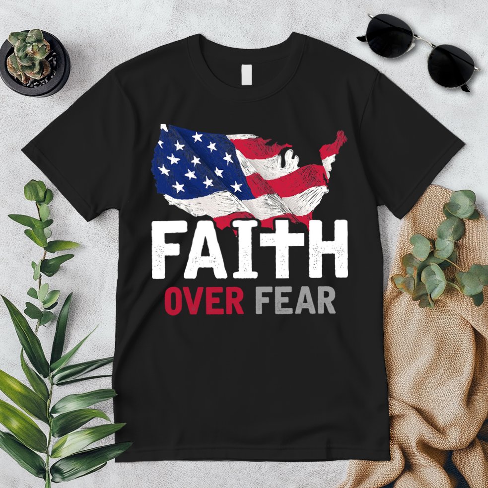 Faith Over Fear Patriotic Christian USA Flag Lord Jesus Premium T-Shirt