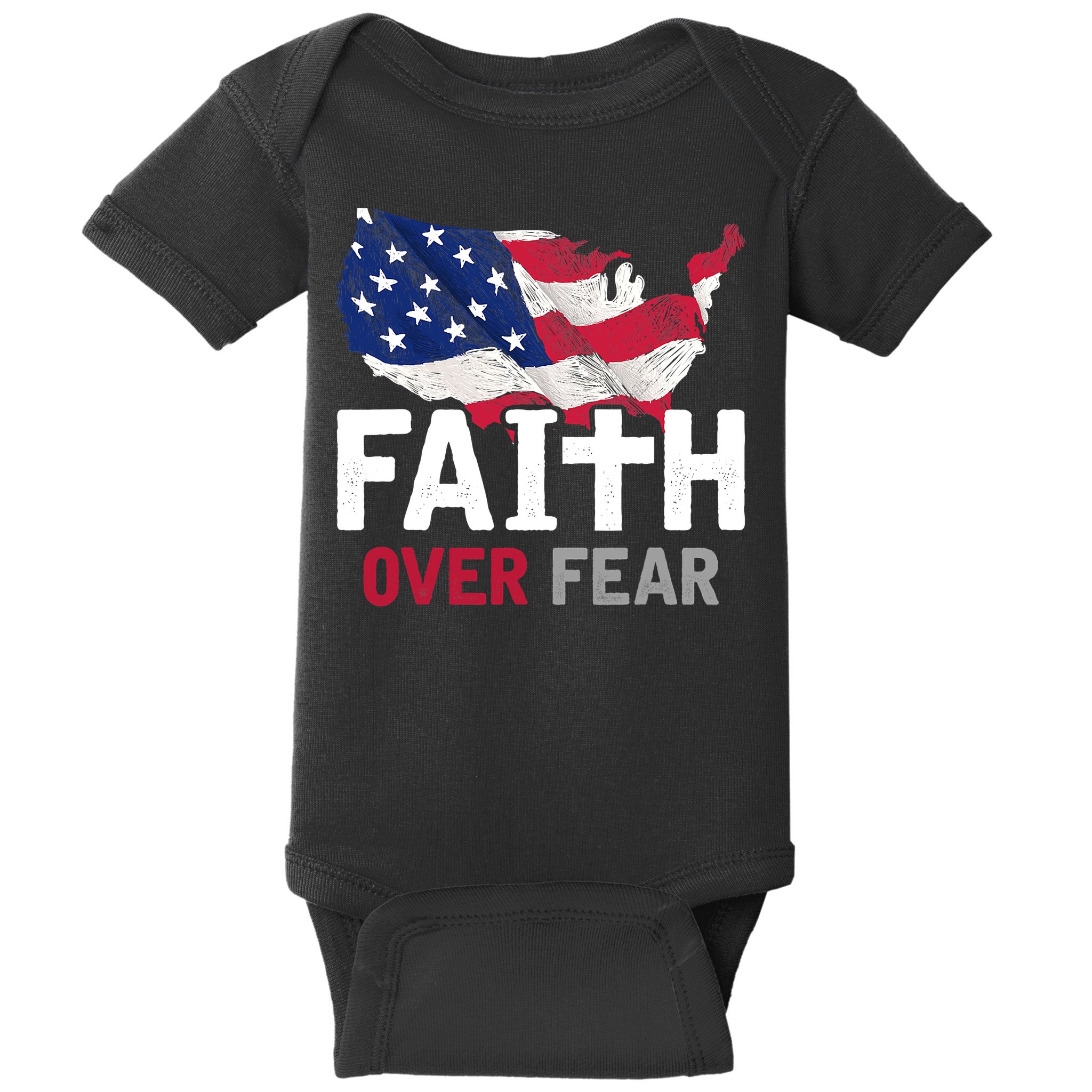 Faith Over Fear Patriotic Christian USA Flag Lord Jesus Baby Bodysuit