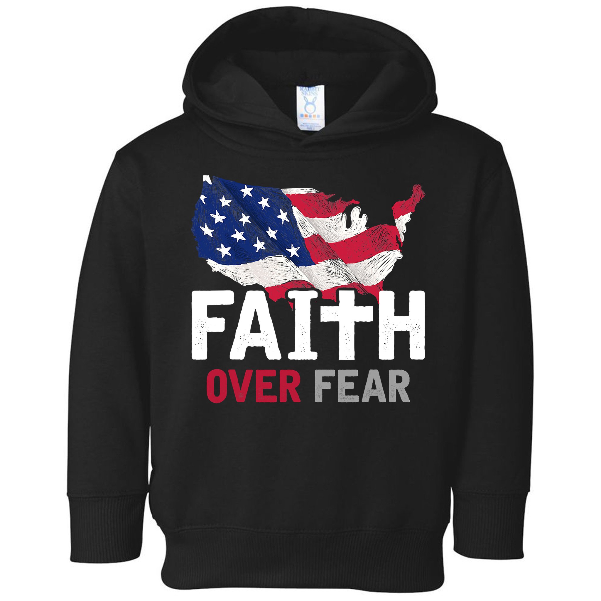 Faith Over Fear Patriotic Christian USA Flag Lord Jesus Toddler Hoodie