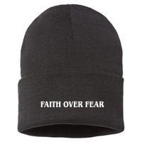 Faith Over Fear Psalms 1 18:6 Front Back Sustainable Knit Beanie