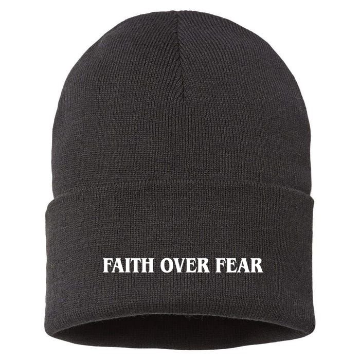 Faith Over Fear Psalms 1 18:6 Front Back Sustainable Knit Beanie
