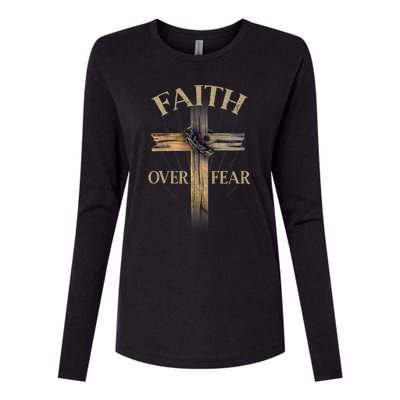 Faith Over Fear Christian Cross Religious For Men Women Womens Cotton Relaxed Long Sleeve T-Shirt