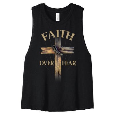 Faith Over Fear Christian Cross Religious For Men Women Women's Racerback Cropped Tank