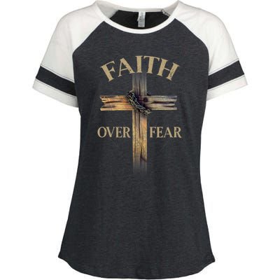 Faith Over Fear Christian Cross Religious For Men Women Enza Ladies Jersey Colorblock Tee