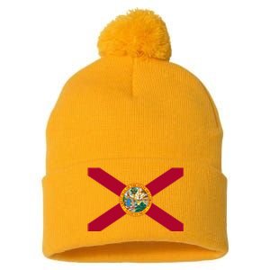 Flag Of Florida The Sunshine State Miami Orlando Tampa Pom Pom 12in Knit Beanie