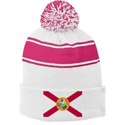 Flag Of Florida The Sunshine State Miami Orlando Tampa Stripe Pom Pom Beanie