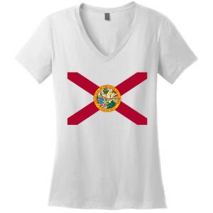 Flag Of Florida The Sunshine State Miami Orlando Tampa Women's V-Neck T-Shirt