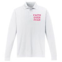 Faith Over Fear Breast Cancer Awareness Performance Long Sleeve Polo