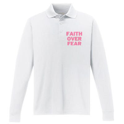 Faith Over Fear Breast Cancer Awareness Performance Long Sleeve Polo