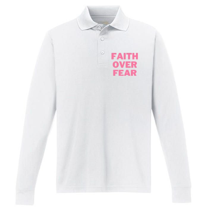 Faith Over Fear Breast Cancer Awareness Performance Long Sleeve Polo