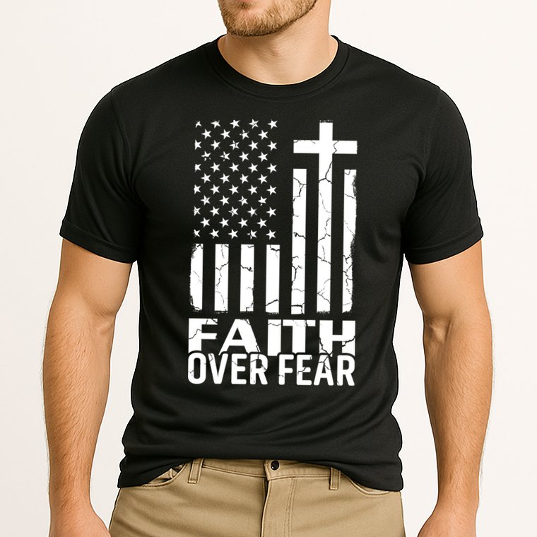 Faith Over Fear Conservative Christian US Flag Cooling Performance Crew T-Shirt