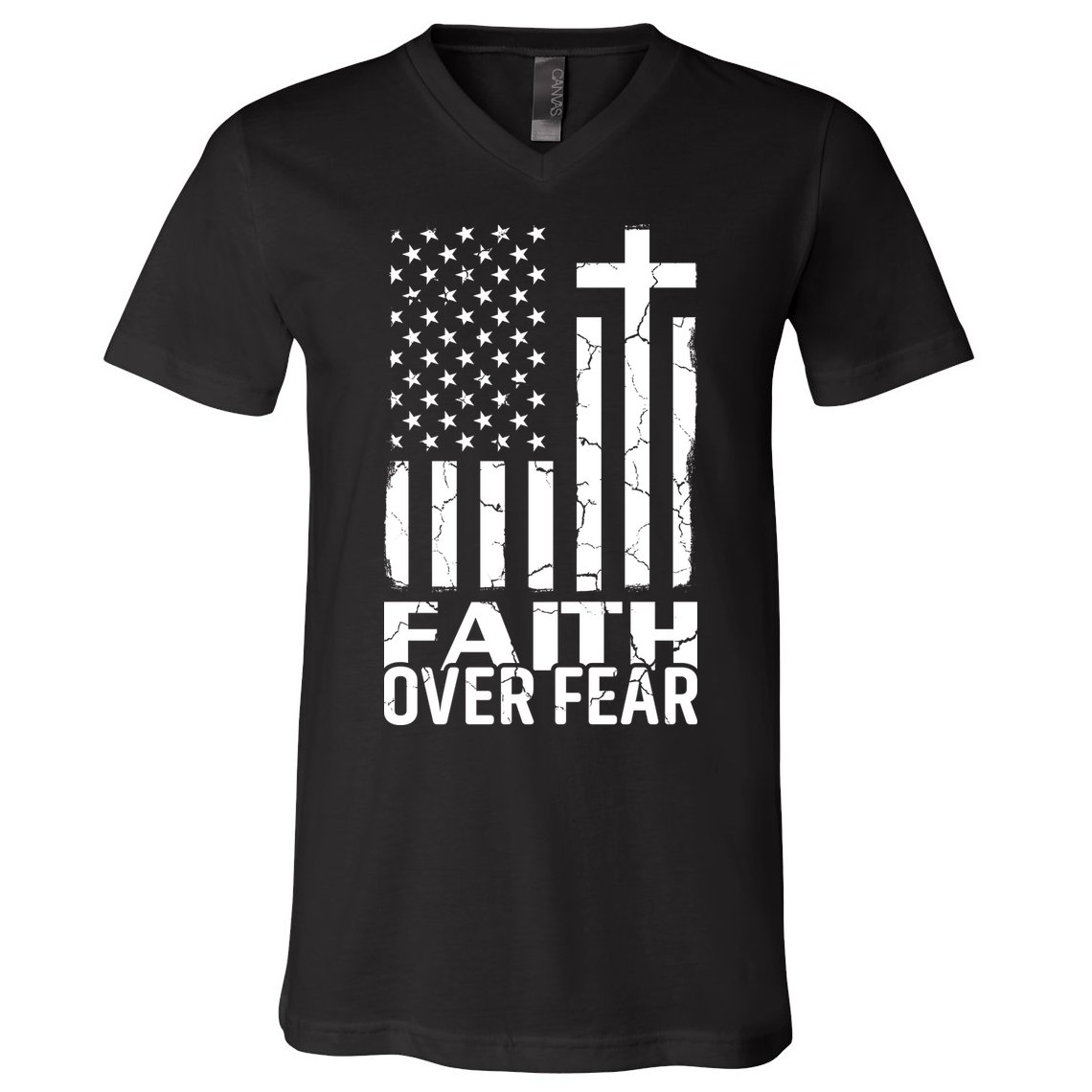 Faith Over Fear Conservative Christian US Flag V-Neck T-Shirt