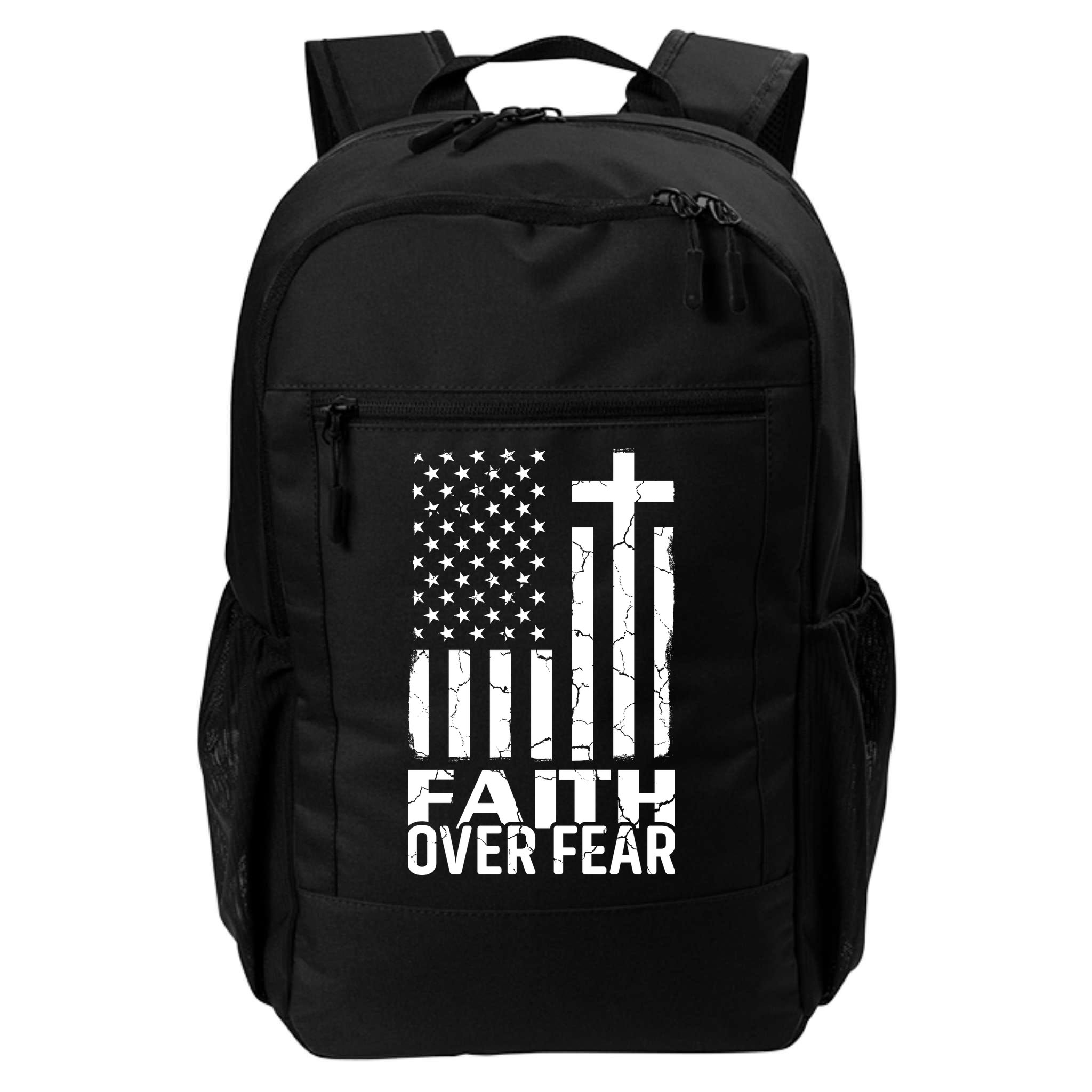 Faith Over Fear Conservative Christian US Flag Backpack