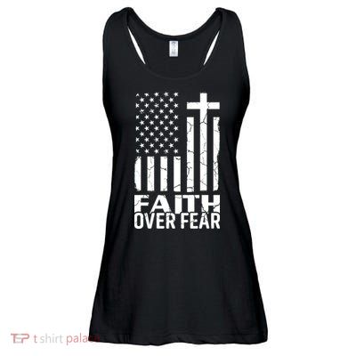 Faith Over Fear Conservative Christian US Flag Ladies Essential Flowy Tank