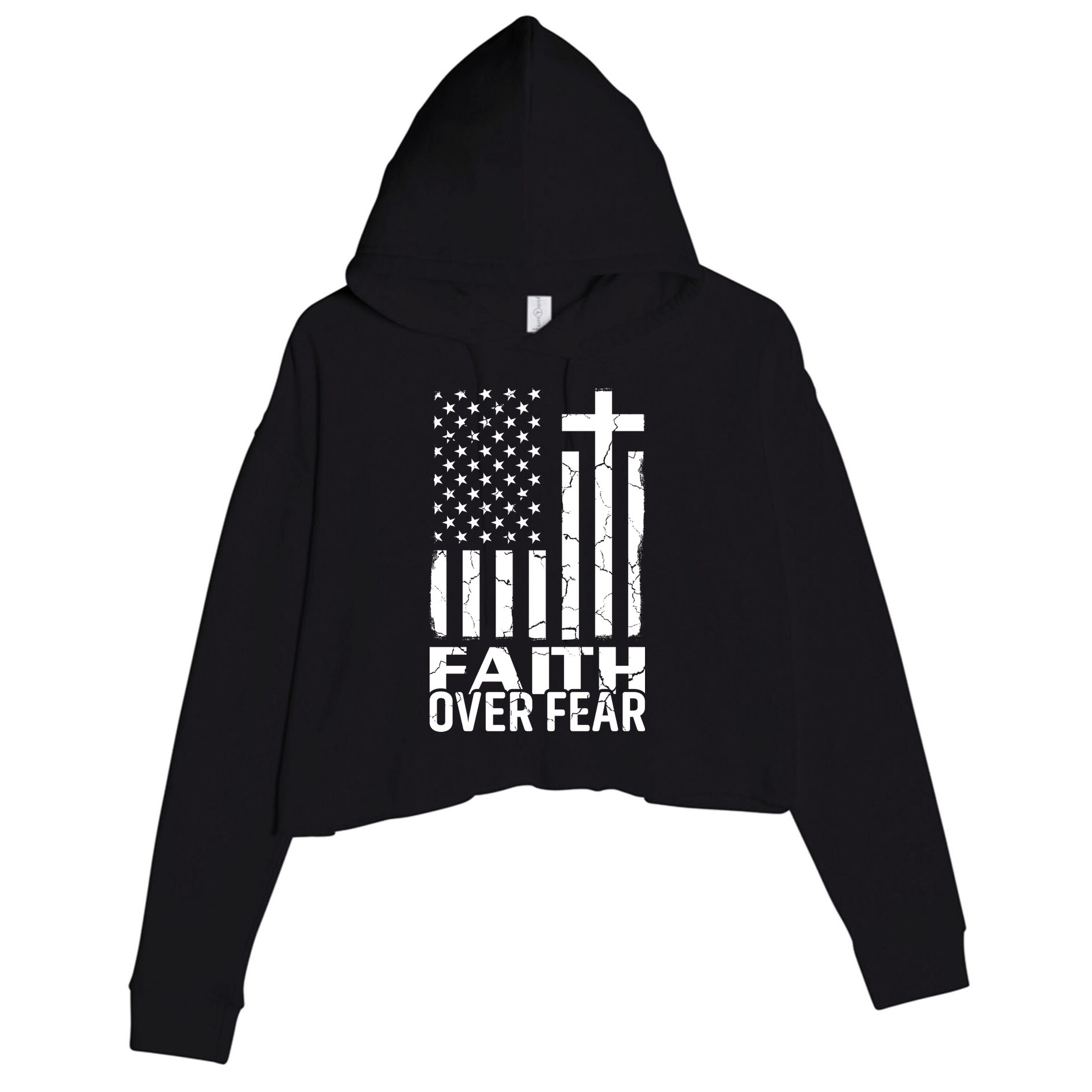 Faith Over Fear Conservative Christian US Flag Crop Fleece Hoodie