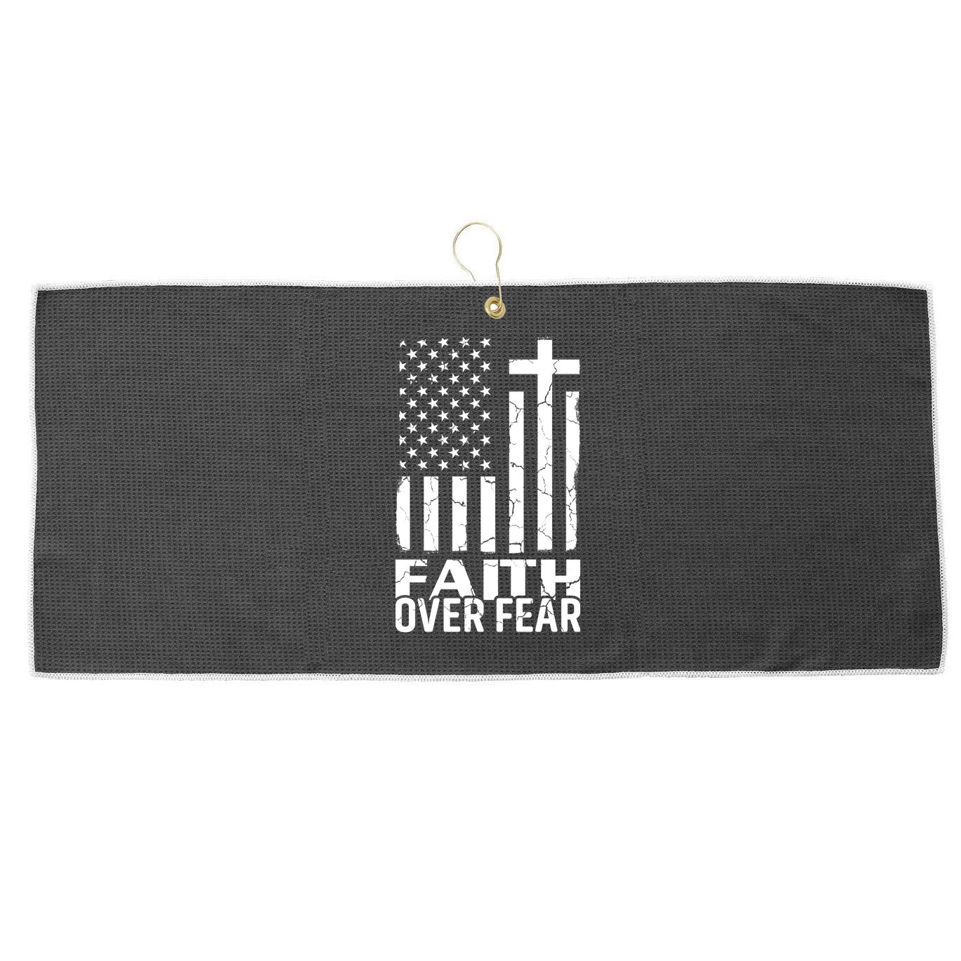 Faith Over Fear Conservative Christian US Flag Large Microfiber Waffle Golf Towel