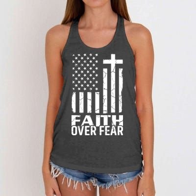 Faith Over Fear Conservative Christian US Flag Women's Knotted Racerback Tank