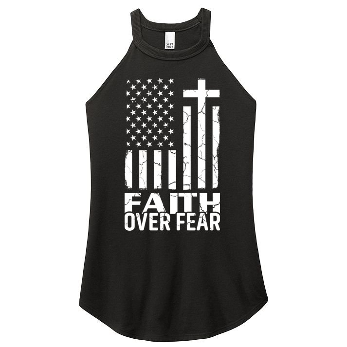 Faith Over Fear Conservative Christian US Flag Women's Perfect Tri Rocker Tank