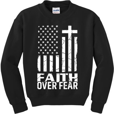 Faith Over Fear Conservative Christian US Flag Kids Sweatshirt