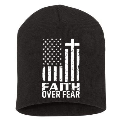 Faith Over Fear Conservative Christian US Flag Short Acrylic Beanie