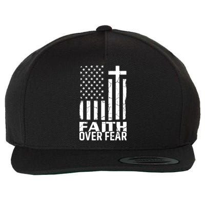 Faith Over Fear Conservative Christian US Flag Wool Snapback Cap