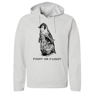 Fight or Flight Funny Penguin Pun Fight Or Flight Meme Performance Fleece Hoodie