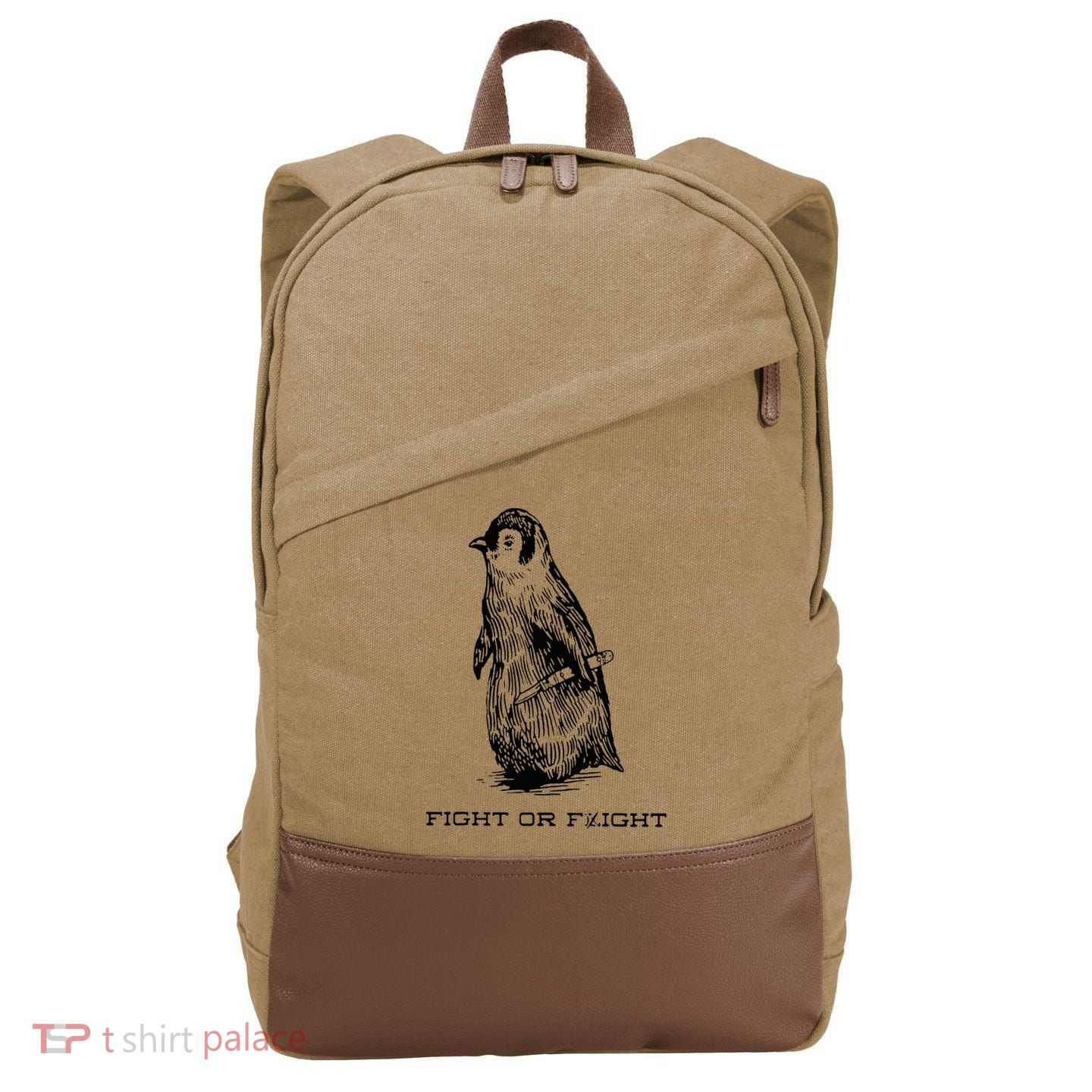 Fight or Flight Funny Penguin Pun Fight Or Flight Meme Cotton Canvas Backpack